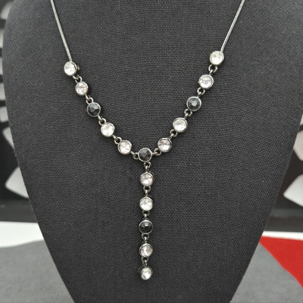 Necklace Beveled Black Clear Crystal Y